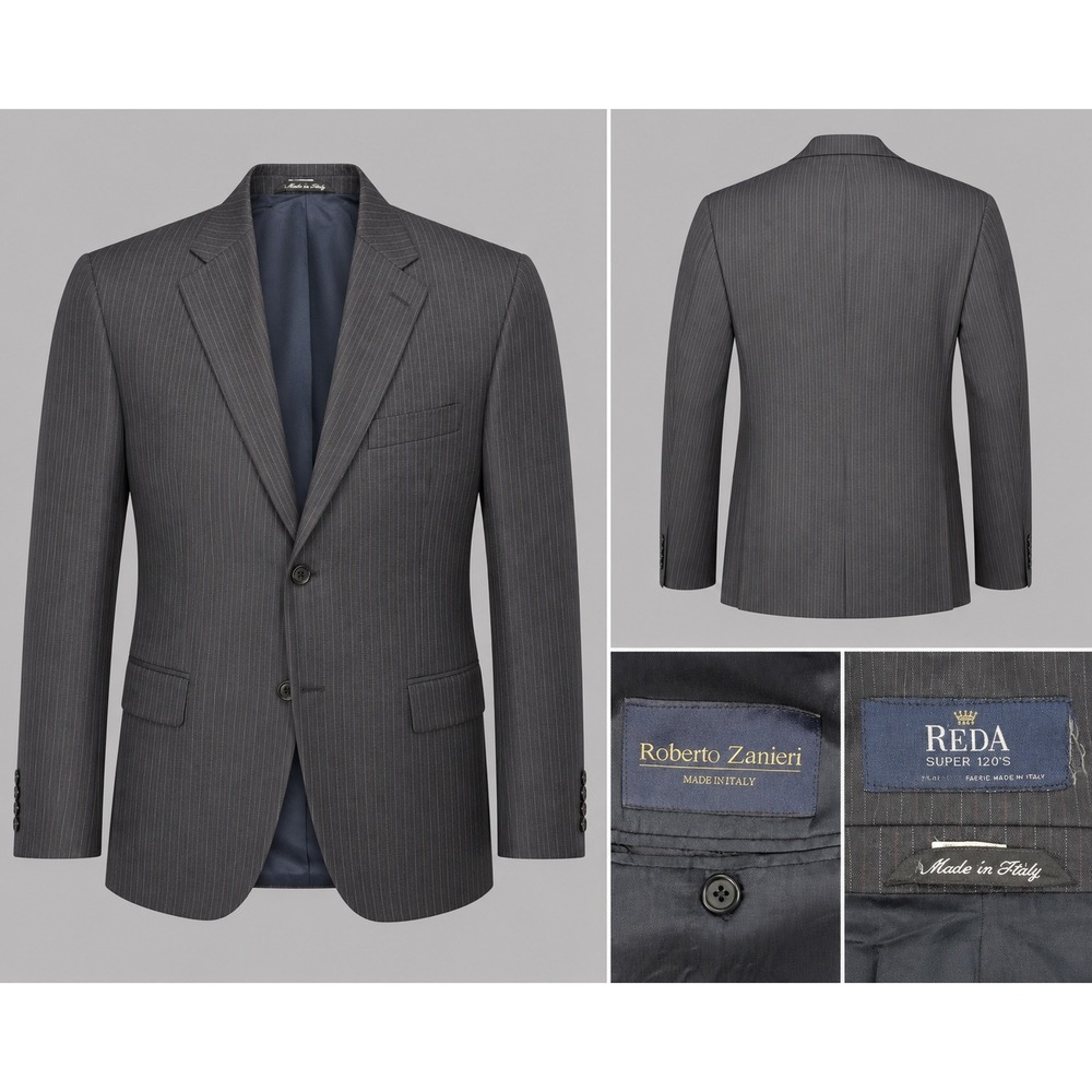 Roberto Zanieri 42" REDA Super 120's Wool Blazer Made in Italy Gray Pinstripe